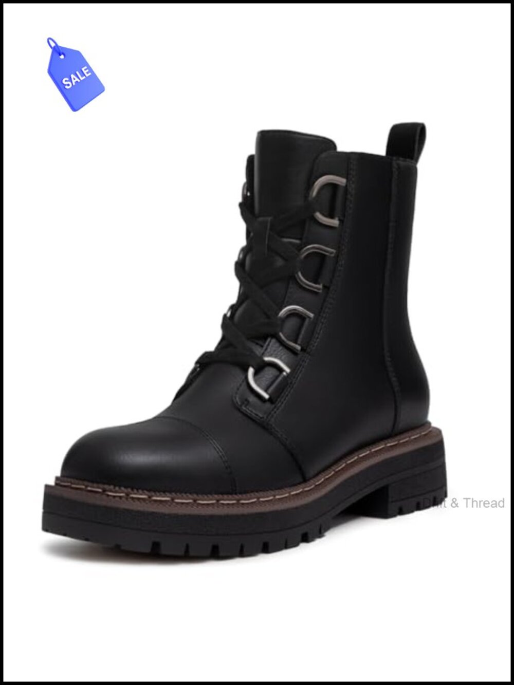 Women's Low Chunky Heel Lace-Up Platform Ankle Combat Boots